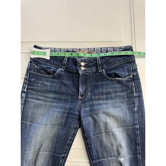 Paige Premium Womens 28x32 Hidden Hills Distressed Bootcut Flare Dark Wash Jeans - Picture 5 of 7